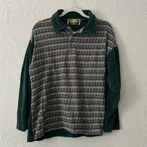 Long sleeve color block western tribal pattern collared quarter button down